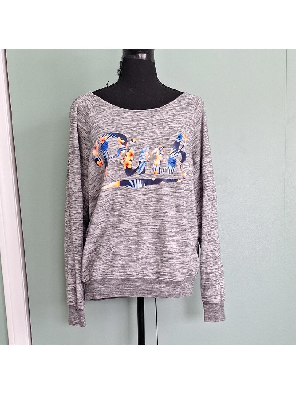 Pink Victorias Secret Gray Floral Light Weight Sweatshirt Size Medium